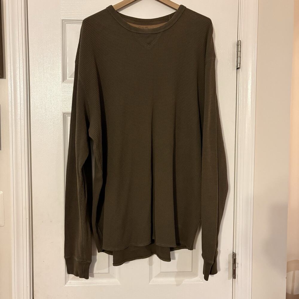 EDDIE BAUER MEN'S LONG SLEEVE CREW NECK WAFFLE KNIT GREEN SWEATER SIZE XL TALL